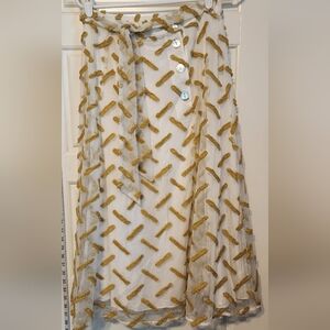 NWT Daniel Rainn for Anthropologie White and Gold Textured A-Line Skirt - Medium